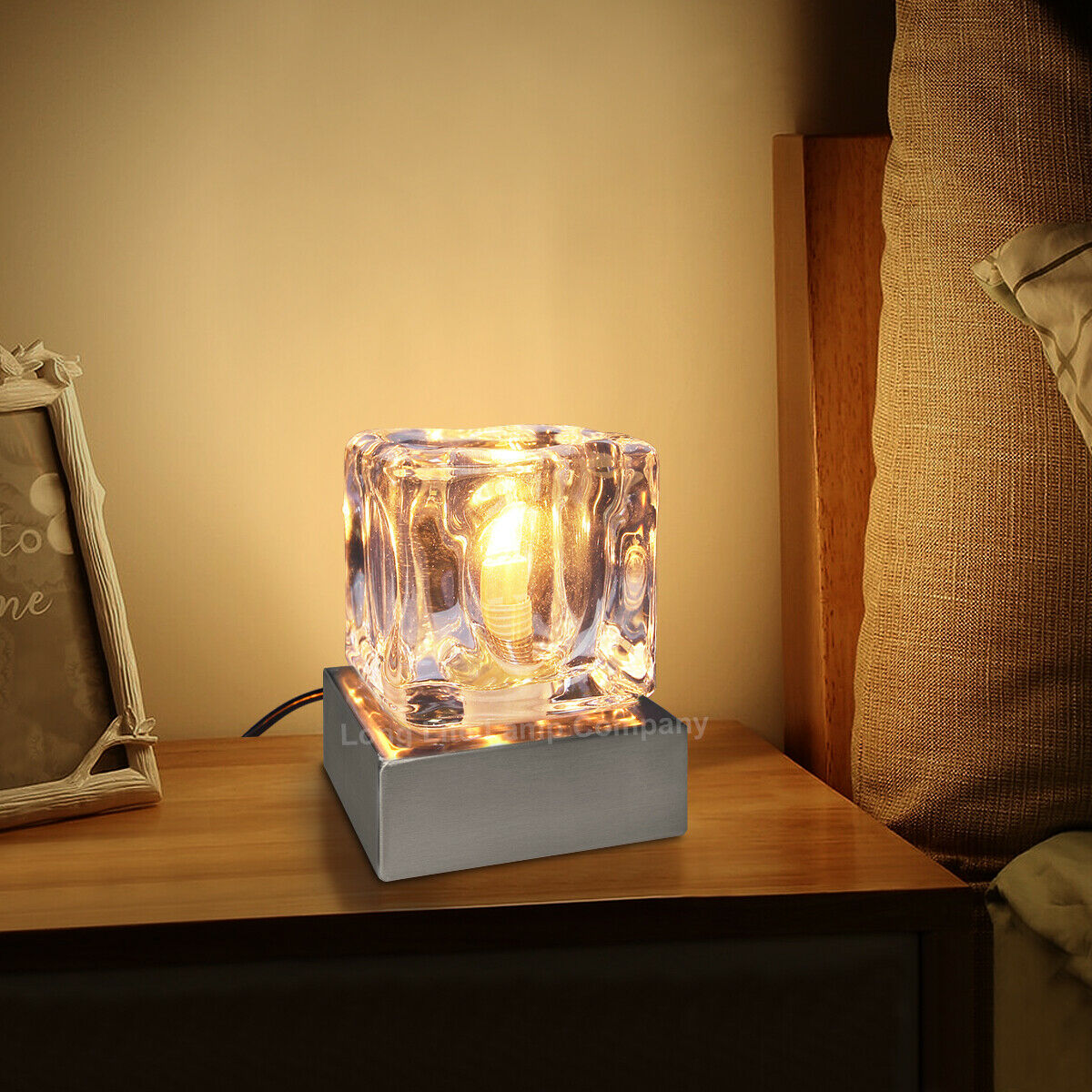 Dimmable Touch Table Light Glass Ice Cube Bedside Study Office Dimmer Lamp