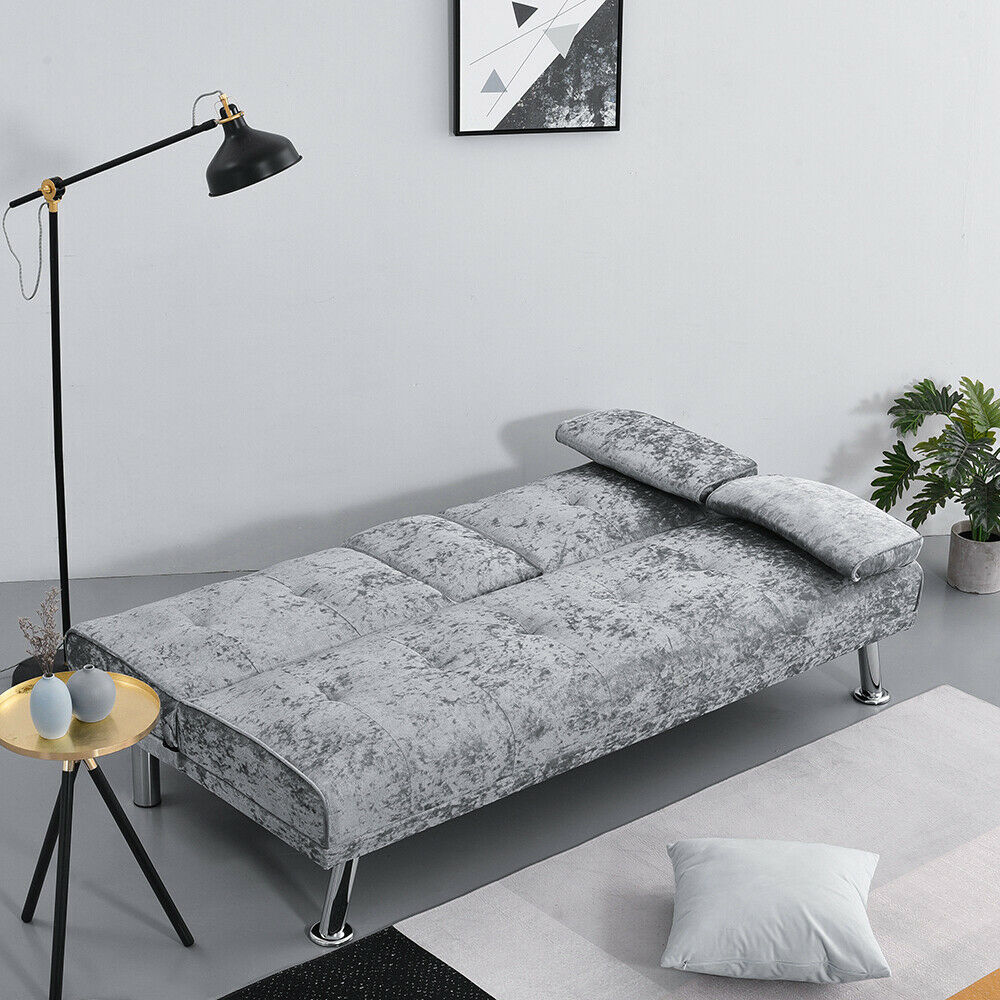 3 Seater Click-Clack Leather Fabric Sofa Bed with 2 Drink Holder Recliner Lounge