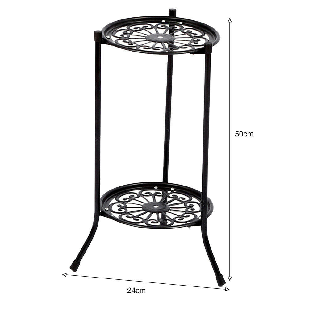 Plant Stand 2 Tier Metal Flower Pots Holder Rack Display Shelf Indoor Outdoor