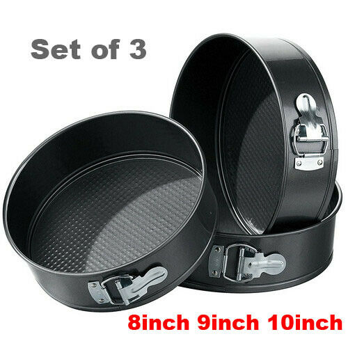 3 Round Cake Tin Set Non Stick Spring Form Loose Base Baking Pan Tray 8/9/10inch