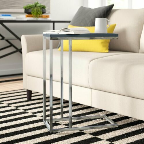 Wooden Sofa/Side/End/Laptop Table-Grey Glossy Top,Chrome Frame