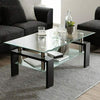 Tempered Glass Chrome Living Room Coffee Table, Black Modern Rectangle Tea Table