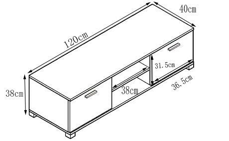TV Cabinet with 2 High Gloss Doors&2 Shelves Matt Body, White/Black