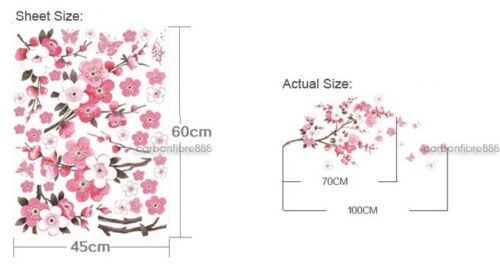 Large Peach Blossom Flower Butterfly Wall Stickers Art Decal Home Room Decor