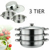 3 TIER INDUCTION HOB STAINLESS STEEL 28CM STEAMER POT PAN COOKER SET GLASS LID