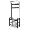 Industrial Coat Rack Stand Shoe Bench 7 Hooks Storage Cabinet Rustic Metal 182cm