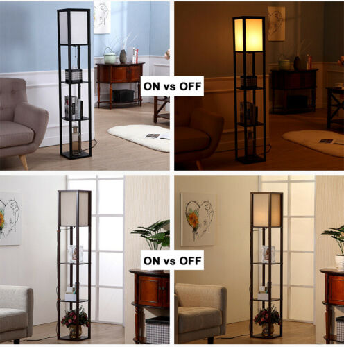 4 Tiered Wooden Shelf Floor Standard Lamp Lounge Reading Light Shelving Decor