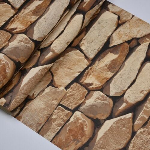 Stone Wall Wallpaper Roll 3D Effect Vinyl Wallcovering For Living Room Decor