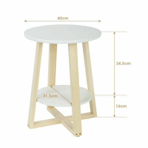 Modern Round Coffee Table Sofa Side End Table Home Living Room White 2 Tier