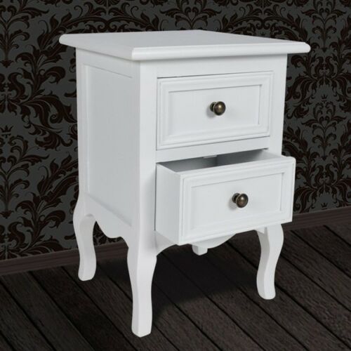 Pair White Bedroom Bedside Table Unit Cabinet Nightstand with 2 Drawers in Each