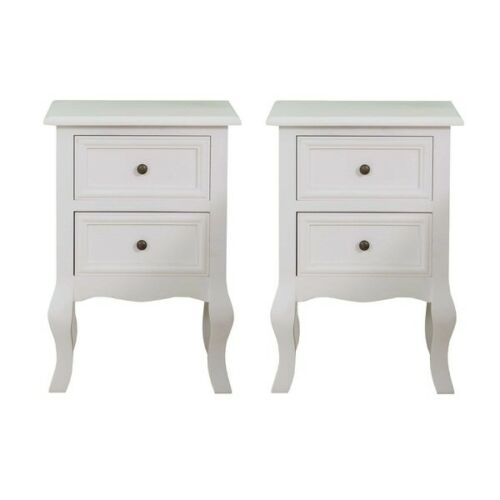 Pair White Bedroom Bedside Table Unit Cabinet Nightstand with 2 Drawers in Each
