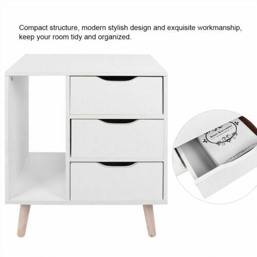 3 Drawers Bedside Table Cabinet Wooden Nightstand Storage Unit Bedroom Cupboard