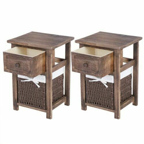 2x Retro Rustic Bedside Cabinet Industrial Nightstand Side Table Storage Drawer