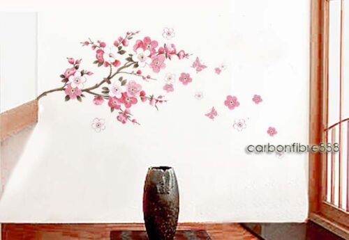 Large Peach Blossom Flower Butterfly Wall Stickers Art Decal Home Room Decor