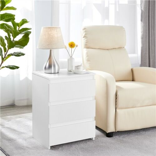 White Bedside Table with 3 Drawers Large Storage Nightstand Table 45x35x60.5cm