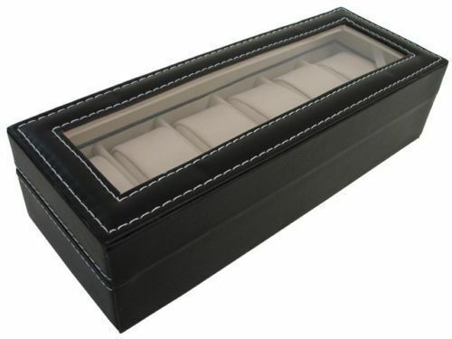 New 6 Grids Leather Watch Display Case Jewelry Collection Storage Holder Box UK