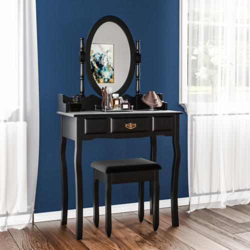 1 Drawer Dressing Table Stool Makeup Mirror Bedroom Desk Black White