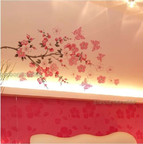 Large Peach Blossom Flower Butterfly Wall Stickers Art Decal Home Room Decor