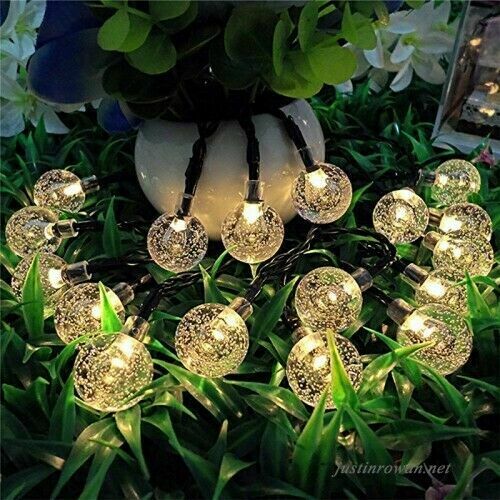 30 Solar String Lights Outdoor Warm White Fairy Garden Lamps Bubble Globe Party