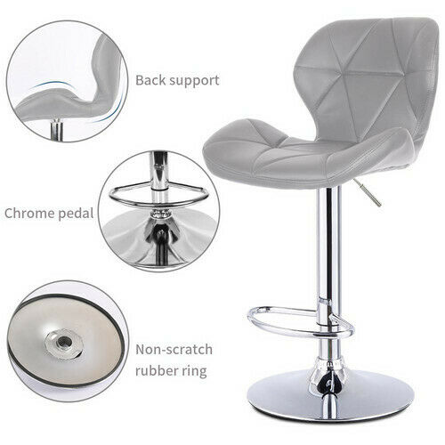 2× Grey Bar Stools Swivel Kitchen Breakfast Bar Stool Chair PU Leather Gas Lift