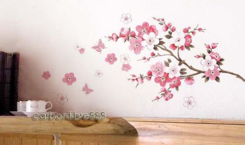 Large Peach Blossom Flower Butterfly Wall Stickers Art Decal Home Room Decor