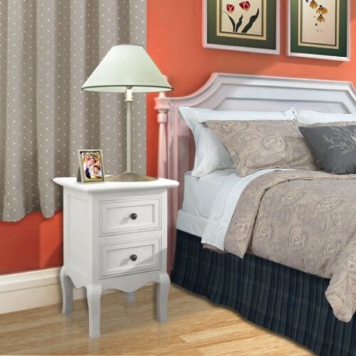 Pair White Bedroom Bedside Table Unit Cabinet Nightstand with 2 Drawers in Each