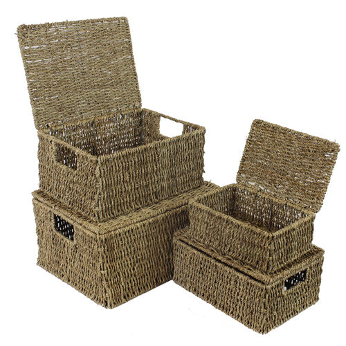 Seagrass Lidded Storage Basket Box Hamper - 4 sizes