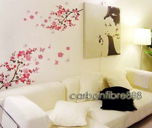 Large Peach Blossom Flower Butterfly Wall Stickers Art Decal Home Room Decor