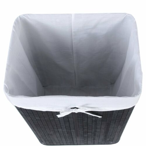 Single Laundry Hamper Bamboo Basket Clothes Storage Organizer Bag Lid Black