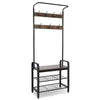 Industrial Coat Rack Stand Shoe Bench 7 Hooks Storage Cabinet Rustic Metal 182cm