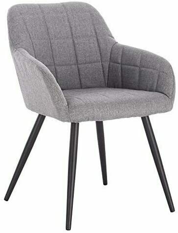 2xDining Chair Linen Counter Chair Steel Legs Tub Chair Armchair with Armrests