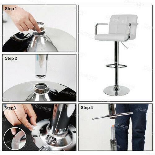 2×Bar Stools Leather Chairs Breakfast Chairs Swivel Gas Lift Kitchen Cushioned