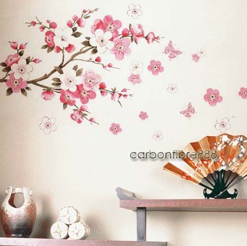 Large Peach Blossom Flower Butterfly Wall Stickers Art Decal Home Room Decor