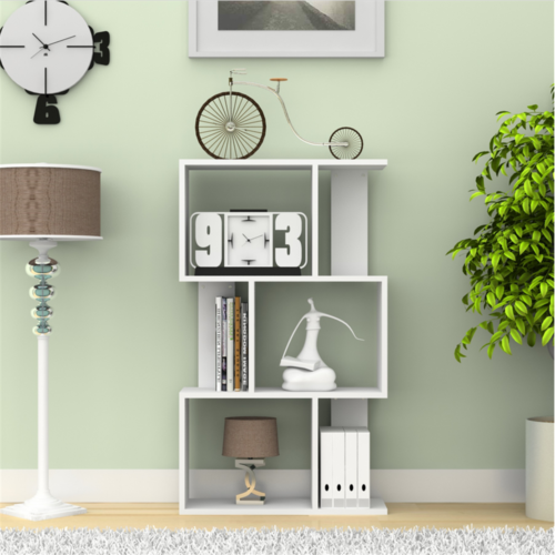 S Shape 3/4/5 Tier Bookshelf Bookcase Storage Unit Display Ladder Shelf Office