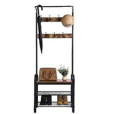 Industrial Coat Rack Stand Shoe Bench 7 Hooks Storage Cabinet Rustic Metal 182cm