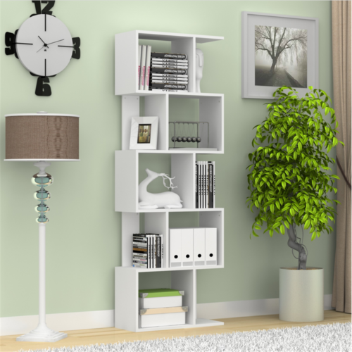 S Shape 3/4/5 Tier Bookshelf Bookcase Storage Unit Display Ladder Shelf Office