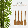 4 x BAMBOO SPOONS Wooden Spatula Spoon Kitchen Cooking Utensils Tools Turner Set