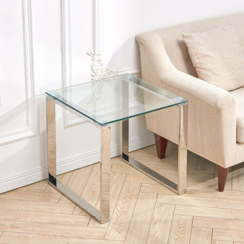 Contemporary Side End Table Small Coffee Table Bedside Lamp Stand Chrome Leg