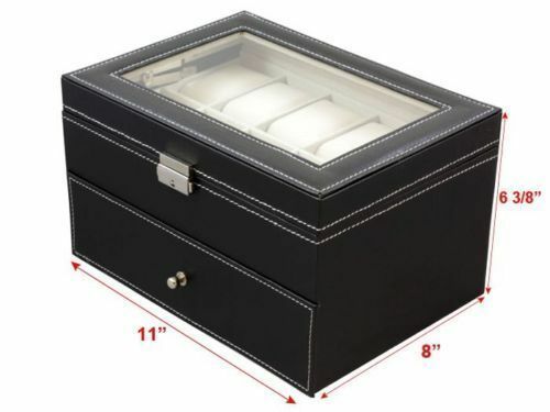 20 Watch Box Display Case Faux Leather Storage Jewellery Box Glass Top UK