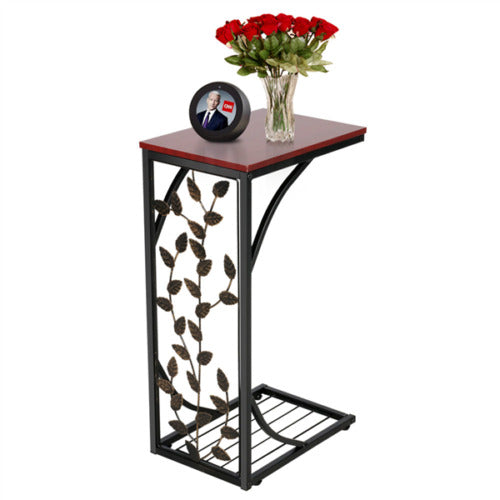 UK 2pcs C Shaped Sofa Side Table End Table Coffee Table Living Room Leaf Pattern