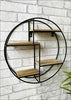 Large Round Wall Unit Industrial Style Retro Metal Wood Home Shelf Storage Iron