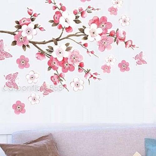 Large Peach Blossom Flower Butterfly Wall Stickers Art Decal Home Room Decor