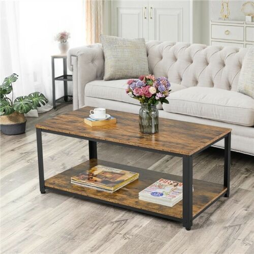Coffee Table Industrial Livingroom Tea Table with Large Storage Shelf