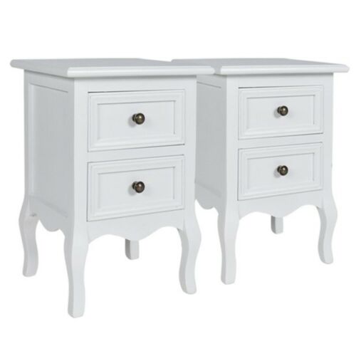 Pair White Bedroom Bedside Table Unit Cabinet Nightstand with 2 Drawers in Each