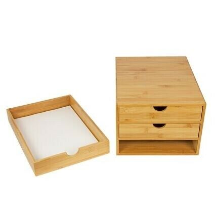 3 Drawer Bamboo Home Office Desktop Tidy A4 Sturdy Stationary Storage Organiser