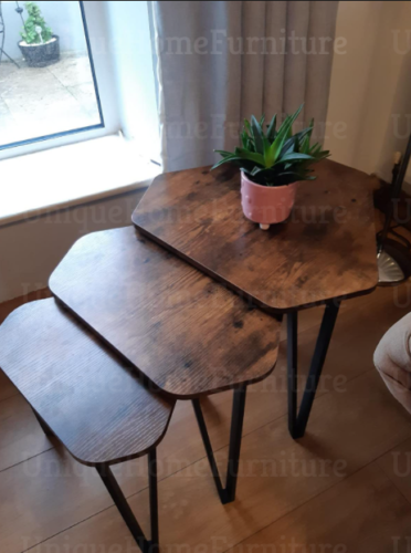 Industrial Nest Tables Vintage Room Furniture Side End Table Set 3 Rustic Metal