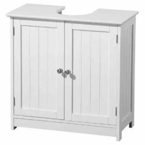 WHITE WOOD UNDER SINK CABINET BATHROOM STORAGE UNIT