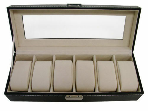 New 6 Grids Leather Watch Display Case Jewelry Collection Storage Holder Box UK