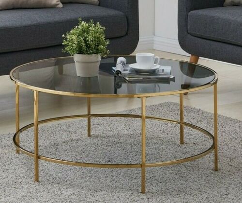 Round Coffee Table Gold With Smoked Glass Centre Table Living Room Furniture