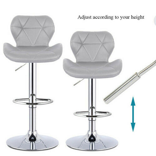 2× Grey Bar Stools Swivel Kitchen Breakfast Bar Stool Chair PU Leather Gas Lift